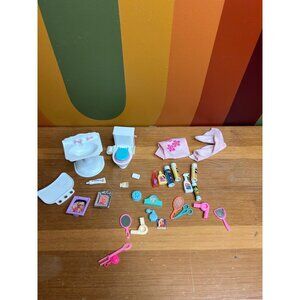 Vintage Y2K Barbie 90s bathroom lot accessories toilet sink cleaners towel